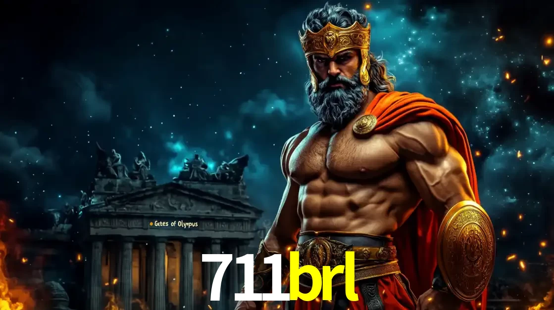 O poderoso Zeus do jogo de slot Gates of Olympus em frente ao seu templo, pronto para lançar multiplicadores divinos e prêmios épicos no cassino online 711brl.