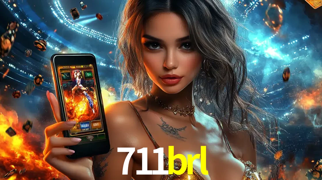 Mulher segurando um celular com um jogo de slot em destaque, tendo como fundo um estádio vibrante, simbolizando a emoção de jogar no cassino móvel 711brl.